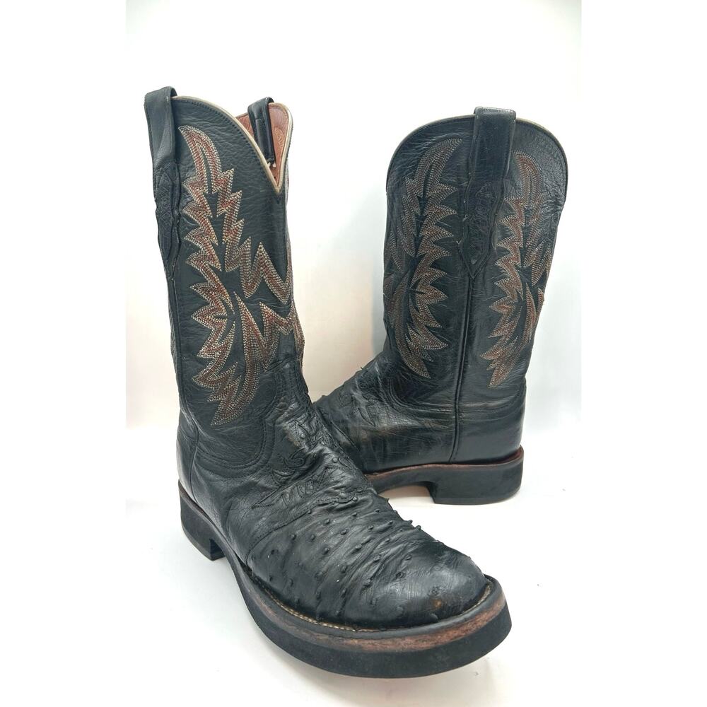 Lucchese 2000 Full Quill Ostrich Black Men’s 7.5  Western Boots Square toe